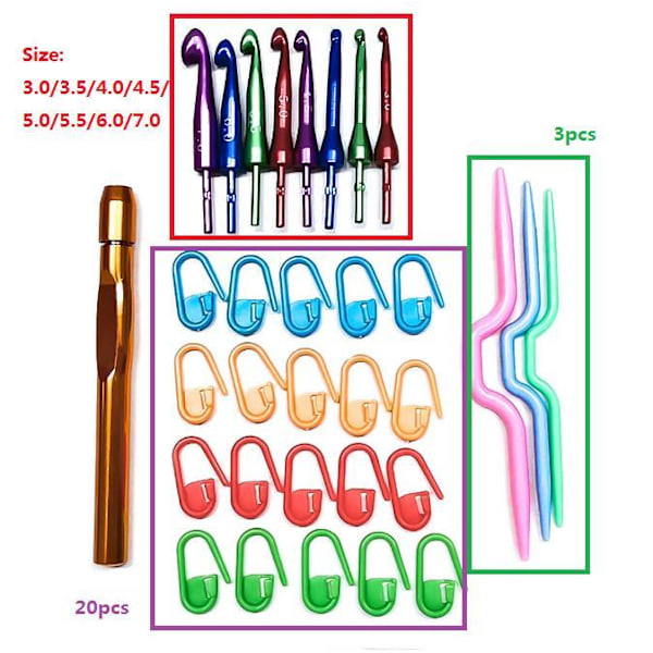 N130 - Set med 8 st. utbytbara virknålar plus annat multifärg one size