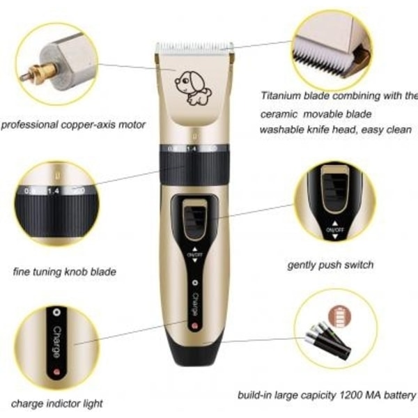 Professionell Pälstrimmer för Hund & Katt - Guld - Grooming Hair Clipper Guld one size