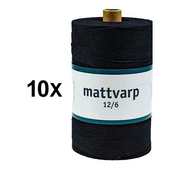 10 st. rullar Extra stark Mattvarp 12/6 Svart - 500 gr / rulle - 100% ekologisk bomullsmattvarp Svart one size