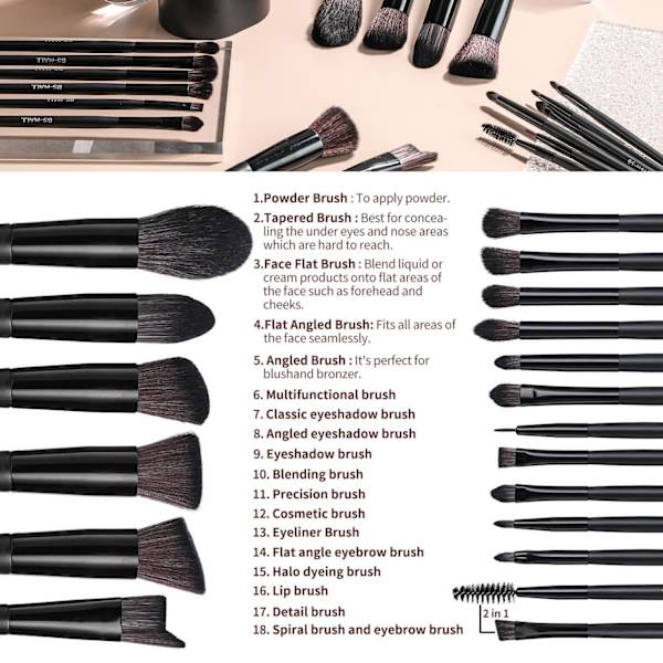 BS19 - BS-MALL 18 st. exklusiva Make-up / sminkborstar av Bästa Kvalité