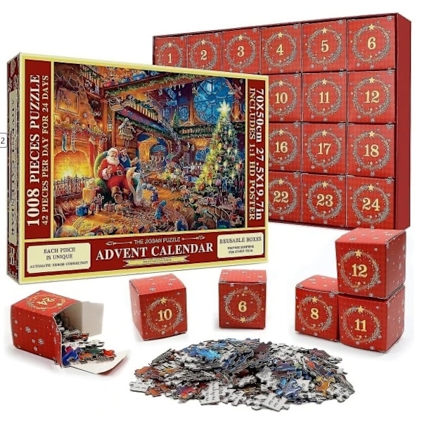 Skickas från Sverige Adventskalender 2025, Santa in armchair 1008 pusselbitar, julkalender pussel