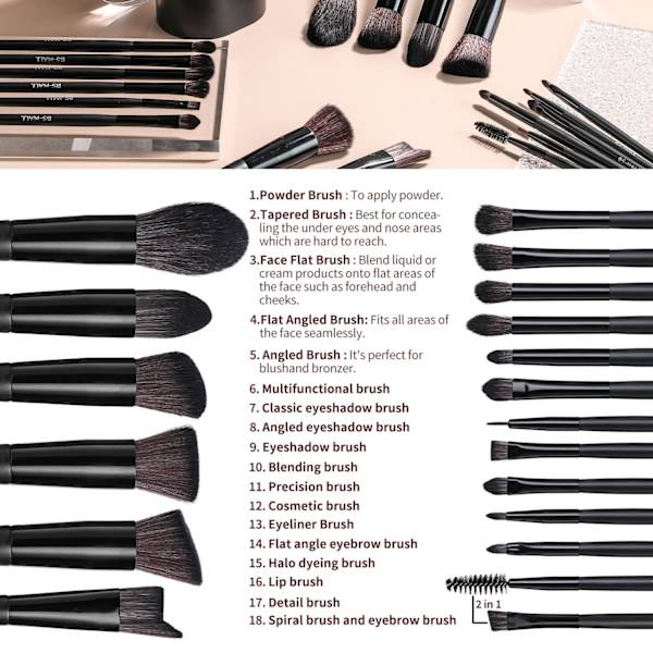 BS19 - BS-MALL 18 st. exklusiva Make-up / sminkborstar av Bästa Kvalité