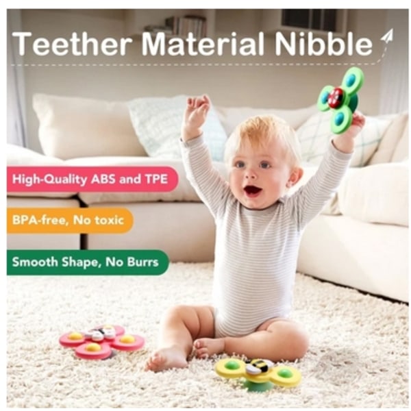 3-pack Roterande Fidget Spinner med Sugkopp till Baby/Barn - Snurrande Leksak