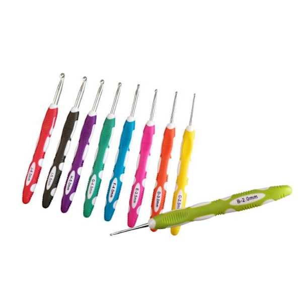 N022 - Set med 9 st. ergonomiska virknålar multifärg one size