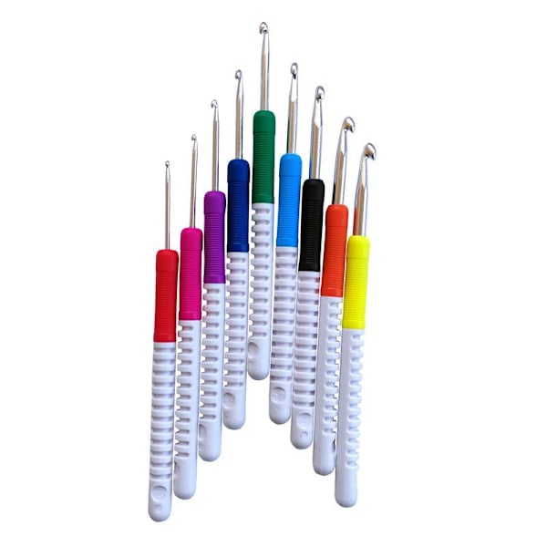 N129 - Set med 9 st. ergonomiska virknålar med snyggt skaft multifärg one size