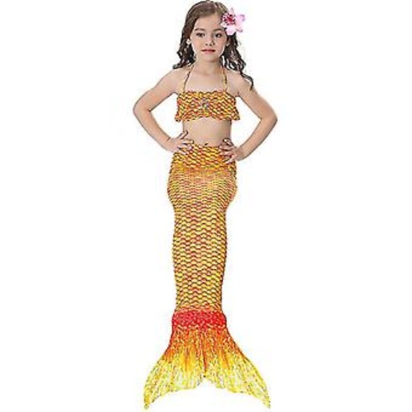 Barnens Baddräkt Flickor Sjöjungfru Svans Bikini Set Baddräkt Baddräkt (7-8 År Orange)