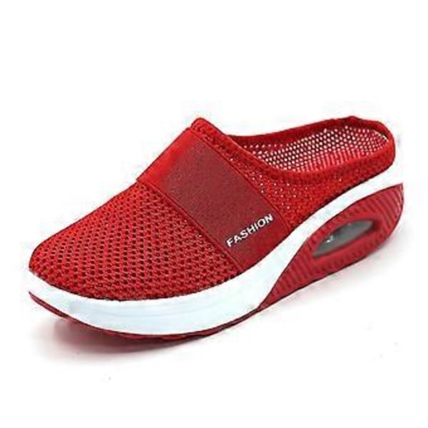 Luftkudde Promenadskor Andningsbara Casual Mesh Slip On Promenadskor För Utomhus Inomhus Ny Röd-42 Ssxjv