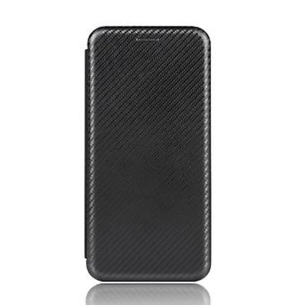 För OnePlus 6T Kolfiber Läderfodral (Svart)