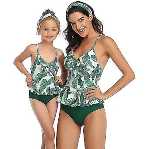 Flickbaddräkt Tvådelad Bikini Set Volang Falbala Badkläder Baddräkter-e( J2004-green One Piece)