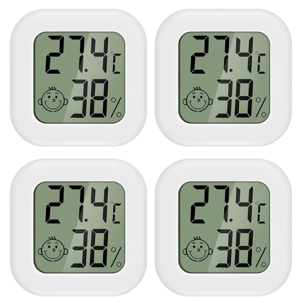 （Vit） Mini LCD termometer Hygrometer Digital inomhus 4st termohygrometer komfortnivåindikator