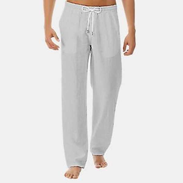 Mænds Linned Look Løse Bukser Elastisk Talje Casual Strand Yoga Bukser-r (3XL grå)