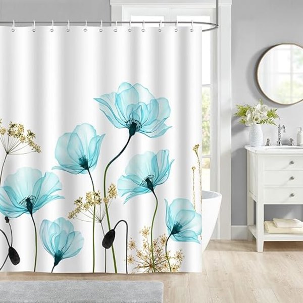 1 kpl sininen kukkakuvioinen suihkuverho 180 x 180 cm suihkuverho Polyest