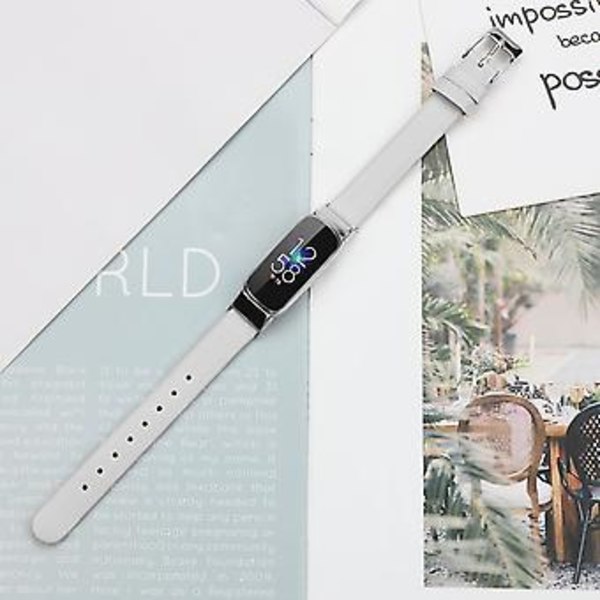 Lærreim for Fitbit Luxe S (Hvit)