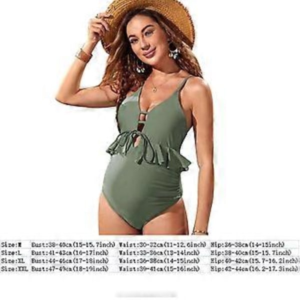 Sommer Graviditetsbadedragt V-Hals Udskæring Hel Badedragt Flæse Kant Snøre Monokini Graviditet Badetøj Grøn XL(XL Grøn)