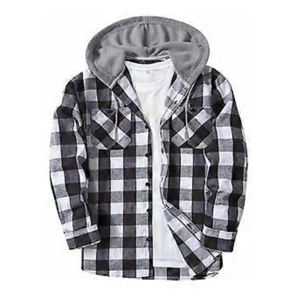Herre Flanel Hættetrøjer Casual Plaid Skjorte, Langærmet Stilfuld Hætte (2XL Hvid)