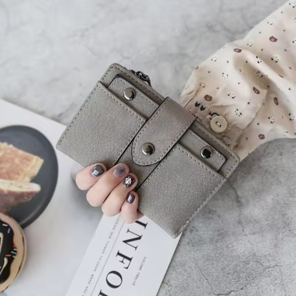 Grå, PU dam läder plånbok, fashionabelt lyxigt märke liten w
