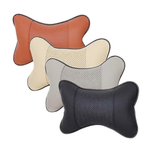 (beige) 2-pack nackkudde för bil, bekvämt PU-läder, mjukt stöd