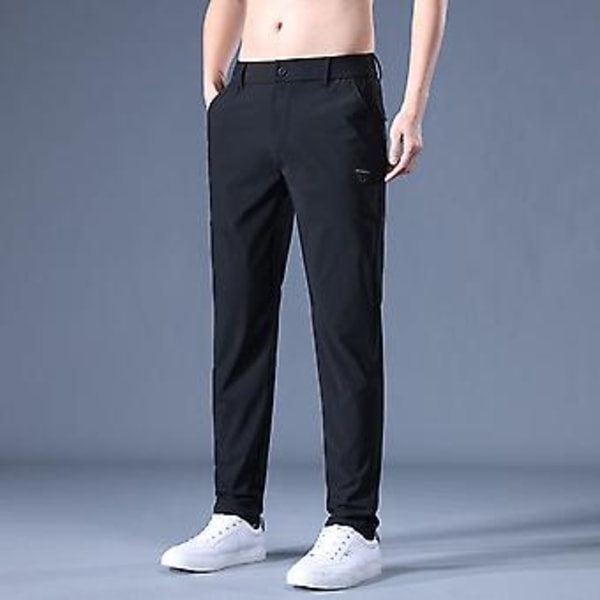 Män Byxor Elastisk Midja Slät Rak Färg Mjuk Andningsbar Snabbtorkande Fickor Midjehöga Casual Dagliga Långa Byxor (34 Grön)