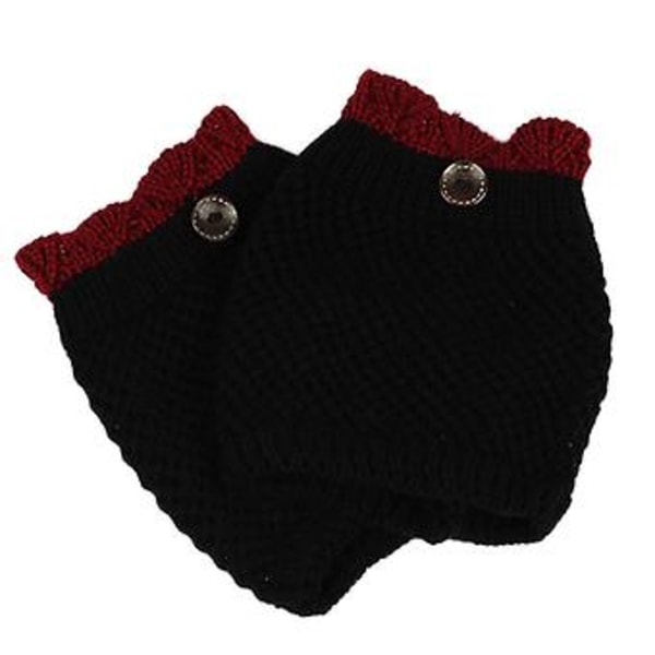 Naisten Talviset Paksuun Krokikudottuun Neuleeseen Leg Warmers Kontrastivärisellä Rypytetyllä Reunalla Napilla Varustetut Saappaan Varren Peitteet Sukat (Musta 2)