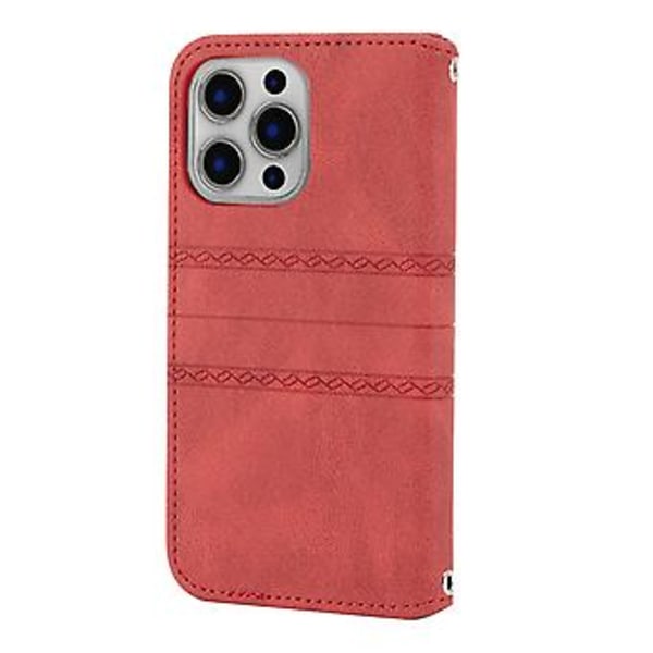 Präglad Läderfodral för iPhone 15 Pro Max (Röd)