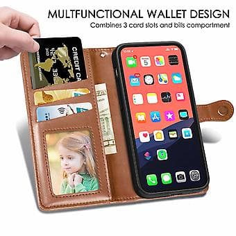 Solidfarget Lærveske med Spenne for iPhone 13 Pro Max (Brun)