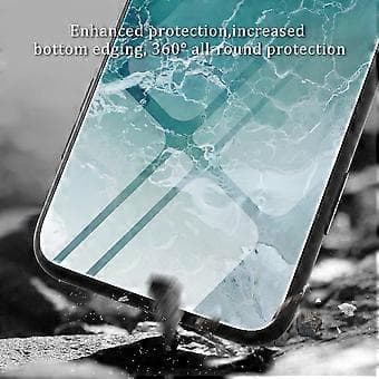 För iPhone 15 Marmormönster Telefonfodral Härdat Glas+PC+TPU Anti-rep Skydd
