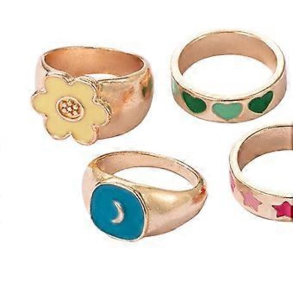 4x Vintage Legeringsringe Stjerne/Måne Tema Bedårende til Kvinder Pige Venner Fest
