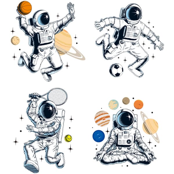 Vattentäta väggdekaler med rymdtema för bebisar - Astronaut, planeter, A
