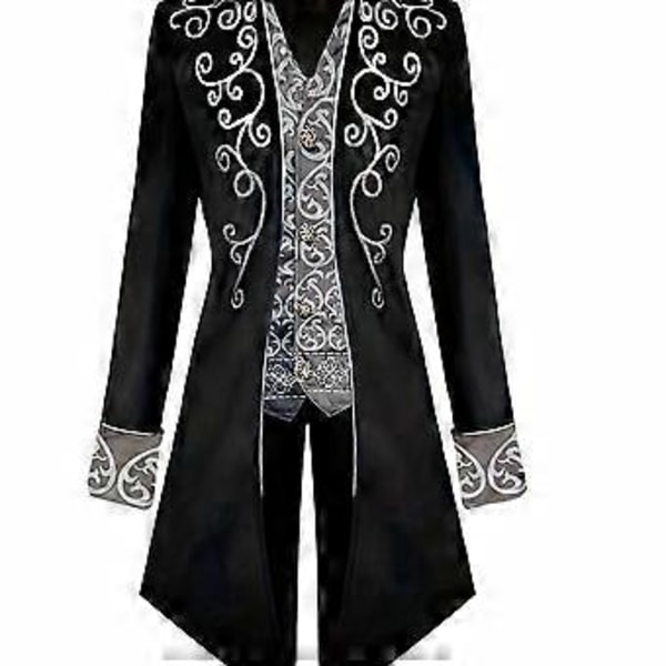 Halloween Steampunk Gotisk Broderet Viktoriansk Jakke Vintage Frakke Middelalderlig Kjole Frakke Renæssance Kostume Til Mænd (M sort)