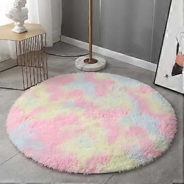 Tie-dye Långhårig Rund Matta, Mjuk Matta För Rum (80CM Rosa)