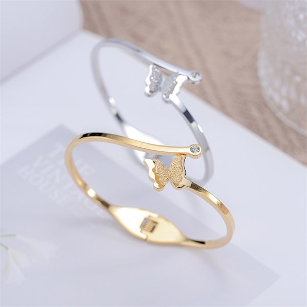 Mote Titanium Stål Armbånd Kvinne Lett Luksus Skrubb Butterfly