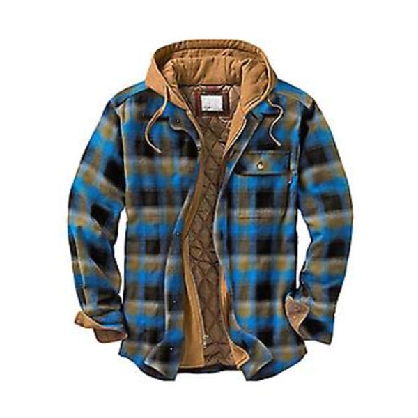 Herre Varm Quiltet Fôret Bomullsjakke Med Hettesnor Knapp Ned Glidelås Lang Erme Rutete Jakker (4XL Farge 10)