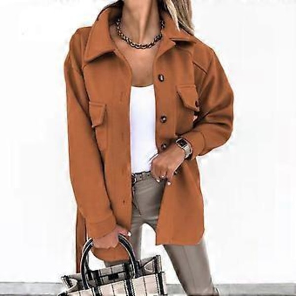 TWINFLAMES Kontor Reversjakke Kvinder Efterår Vinter Casual Langærmet Dame Top Frakke Mode Business Skjorte Jakker (XL brun)