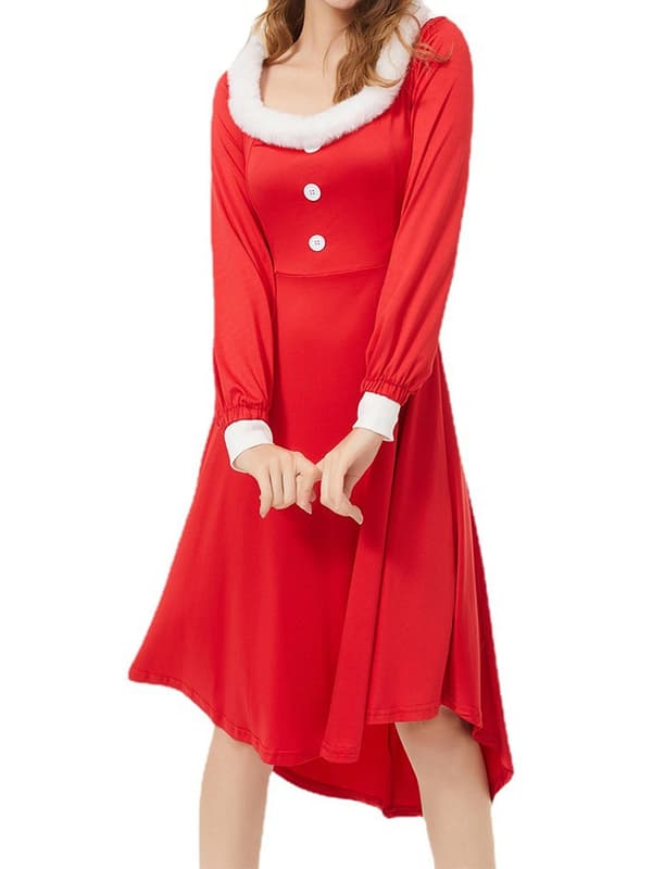 Jul Dammode Långärmad Päls-krage Sensuell Figursydd Elegant Klänning XL