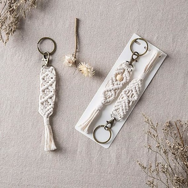 Mini Makrame Nøkkelringer Boho Makrame Veske-Smykker med Kvaster Søte