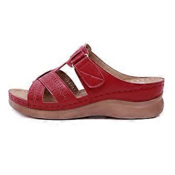 Kvinders Tykke Sål Stitch Sandaler Stor Størrelse Sommer Kile Tøfler (EU 42 Rød)