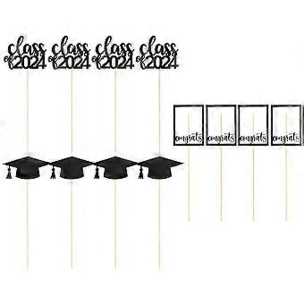 12 stk. Dimissions Blomster Bordpynt Pinde Dimissions Cupcake Toppers Tillykke Dimittend Kagepynt
