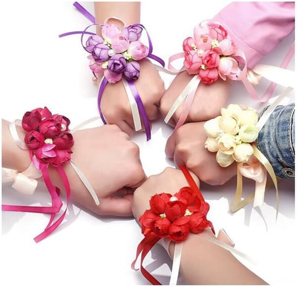 6 stk. tilfældige stof farve simulation perle blomster armbånd bryllup