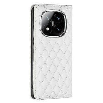 For Redmi Note 14 Pro 5G / Note 14 Pro+ 5G Diamantgitter Magnetisk Lær Flip Telefonveske (Hvit)