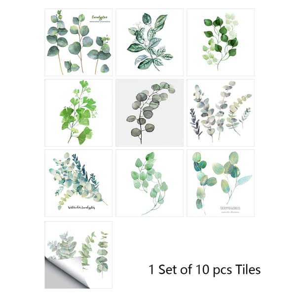 10 stk. selvklebende fliser med små planter