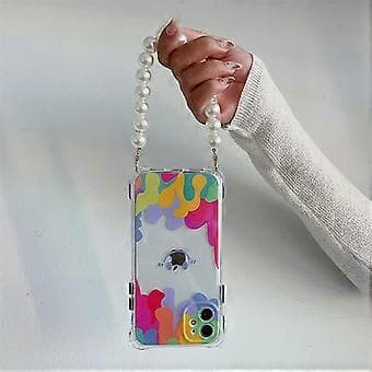 Regnbue Smiley Ansigt Telefoncover Kompatibel Med iPhone 13 Pro Max/13 Pro/13/12 Pro Max/11 Pro Max Med Kæde Perlerem