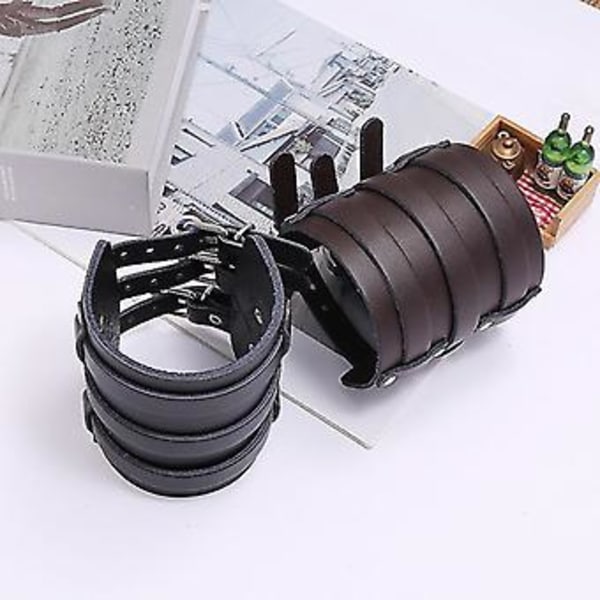 Herrar Läder Bred Trippel Rem Manschett Wrap Handskar Armband Spänne Fästning Arm Rustning Manschett 4 Rader