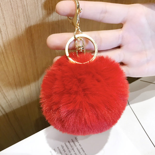 Väska Juvel Pompom i äkta kaninhår, garanterat mjuk touch (röd)