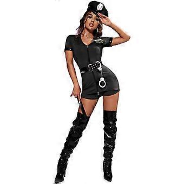 Poliskvinna Sexiga Underkläder Uniform Cosplay Kostym Halloween Party Maskeradset (M Svart)