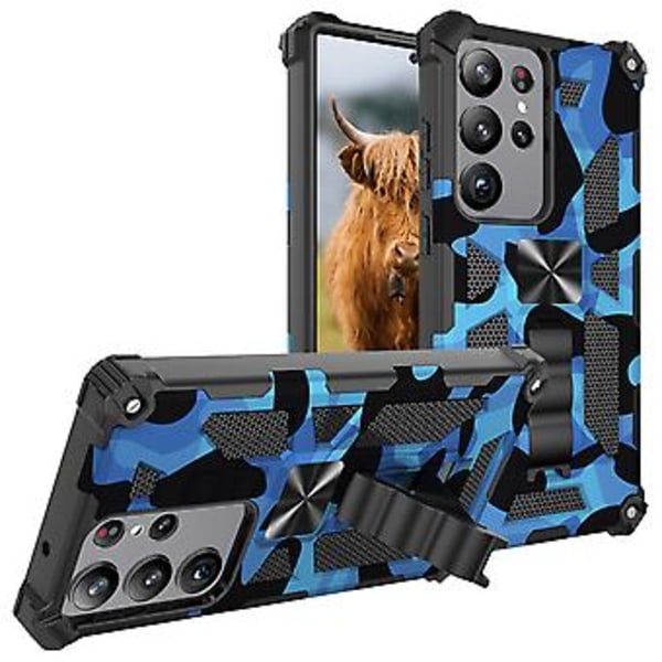 Kamuflage Armor Case til Samsung Galaxy S23 Ultra 5G (Mørkeblå)