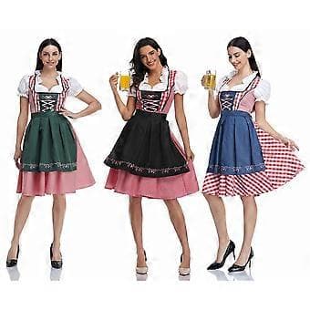 Oktoberfest Ölservitris Kostym Bayersk Traditionell Dirndl Klänning Cosplay Maskerad (S Blå)