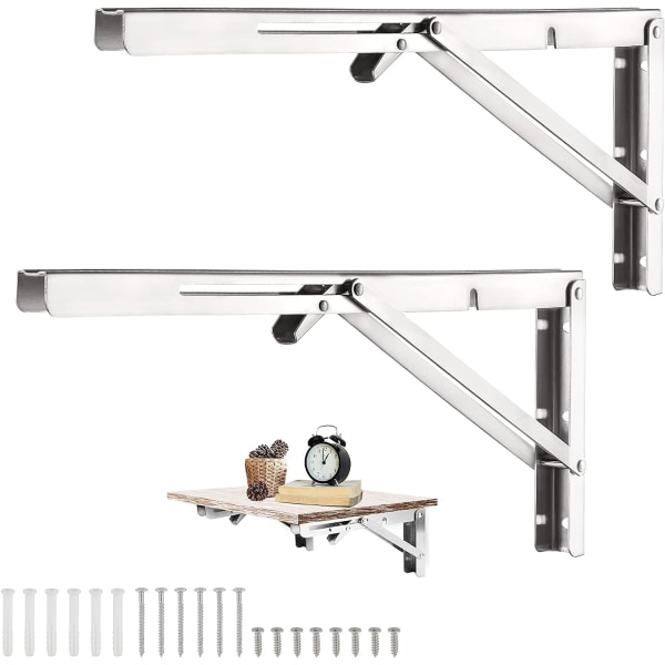 2 stk 400mm veggmontert sammenleggbar veggbrakett, sammenleggbar konsollbrakett, kraftig sammenleggbar bra