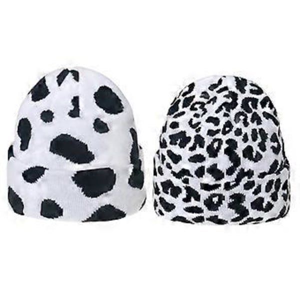 Casual Enkel Strikket Hue Moderigtig Tyk Varm Zebra Ko Leopard Print Strikkehue Efterår Vinter til Mænd Kvinder Køer (Køer)
