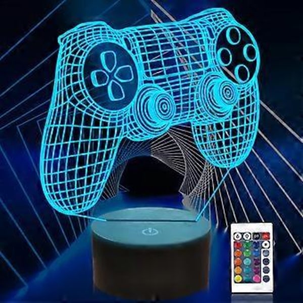 3D Gamepad Illusion Lampe, Spilcontroller Natlampe med Fjernbetjening og Timerfunktion 16 Farveskiftende Spilværelses Dekoration Bedste Gamer Gave