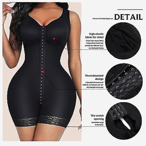 Colombianas Fajas Body Shapewear Kvinder Talje Træner Slankende Underundertøj Push Up Bodysuit (XXXL Sort)